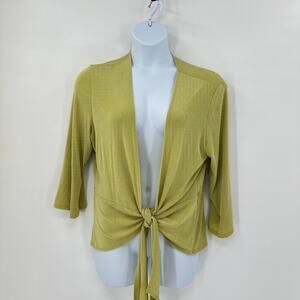 Chicos Travelers Womens size 3 XL Hadley Green Tie Front Silky Cardigan‎ New